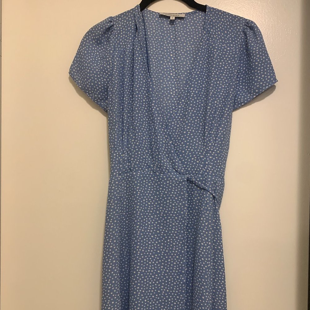 Olivaceous Baby Blue Wrap Mini Dress